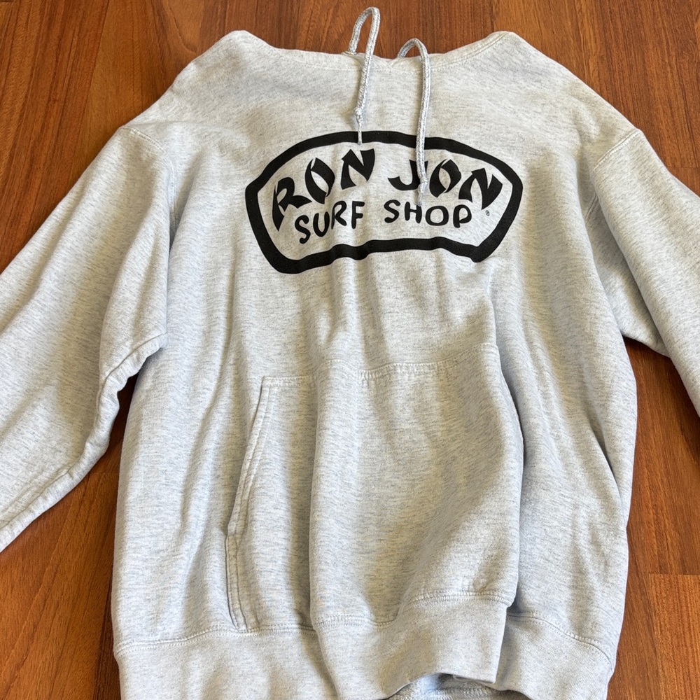 Ron Jon Light Gray Hoodie with Plaid Accents